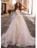Ivory Lace Sheer Back Wedding Dress With Detachable Train Ivory Lace Sheer Back Wedding Dress With Detachable Train